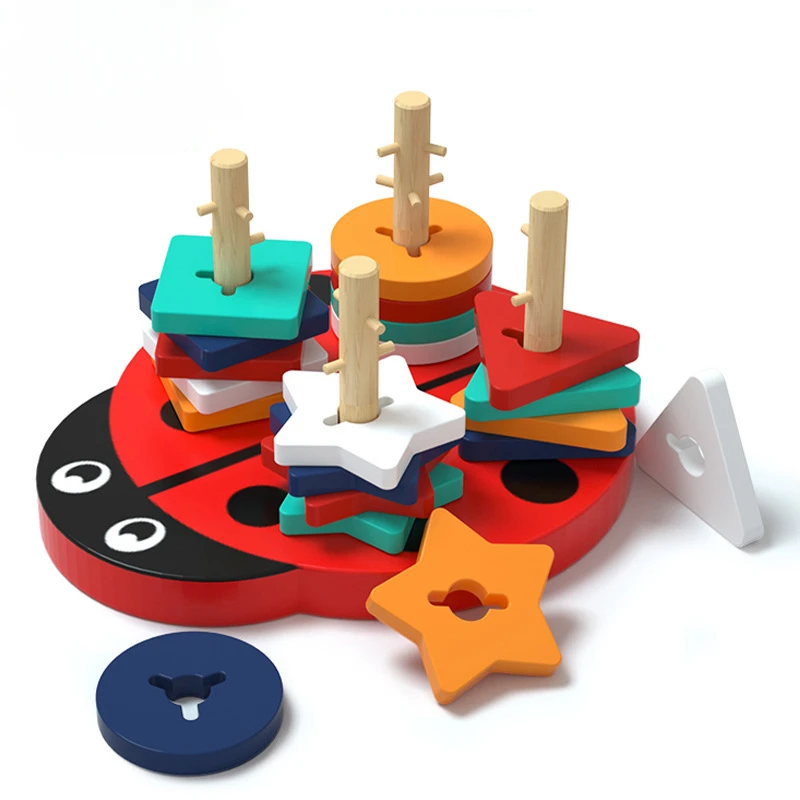 Enlightenment Wooden Geometric Shape Pairing Set Pillar Fishing Block Color Cognitive Teaching Aids for Children's Puzzle Toys