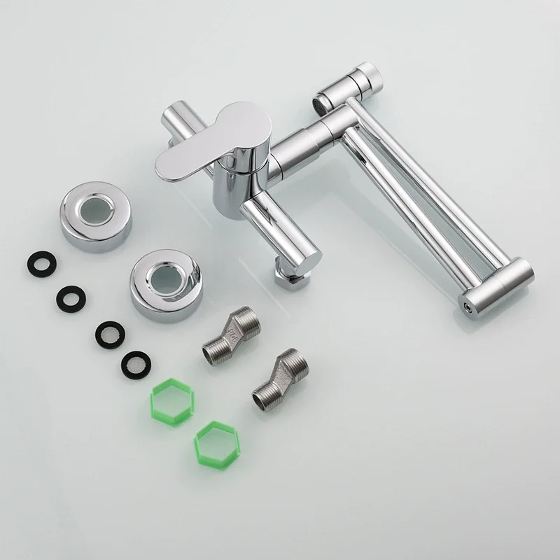 Foldable Kitchen Sink Mixer Chrome Finished  Hot and Cold Wall Mounted Foldable Rotation Basin Faucet