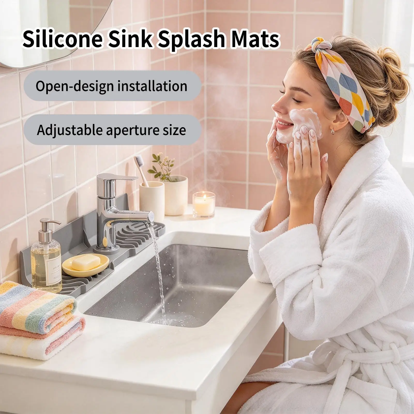 Sink Splash Guard Silicone Non-Slip Flexible Reusable Drain Pad Silicone Faucet Drain Pad For Home Bathroom Restaurant Counter