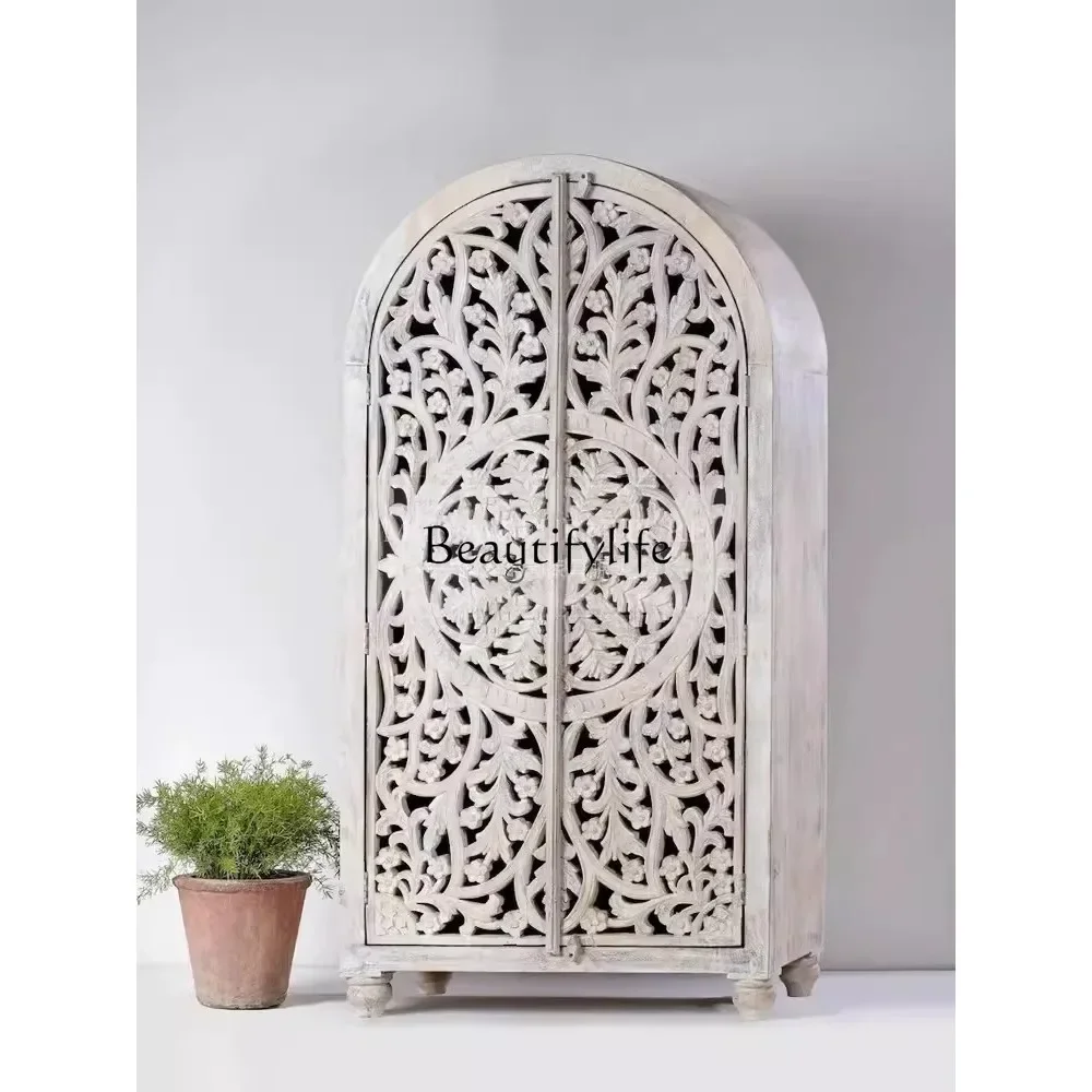 

X4 parts and accessoriesHollow Carved Solid Wood Wardrobe French Retro Porch Locker DoubleDoor Southeast Asian Style B & B