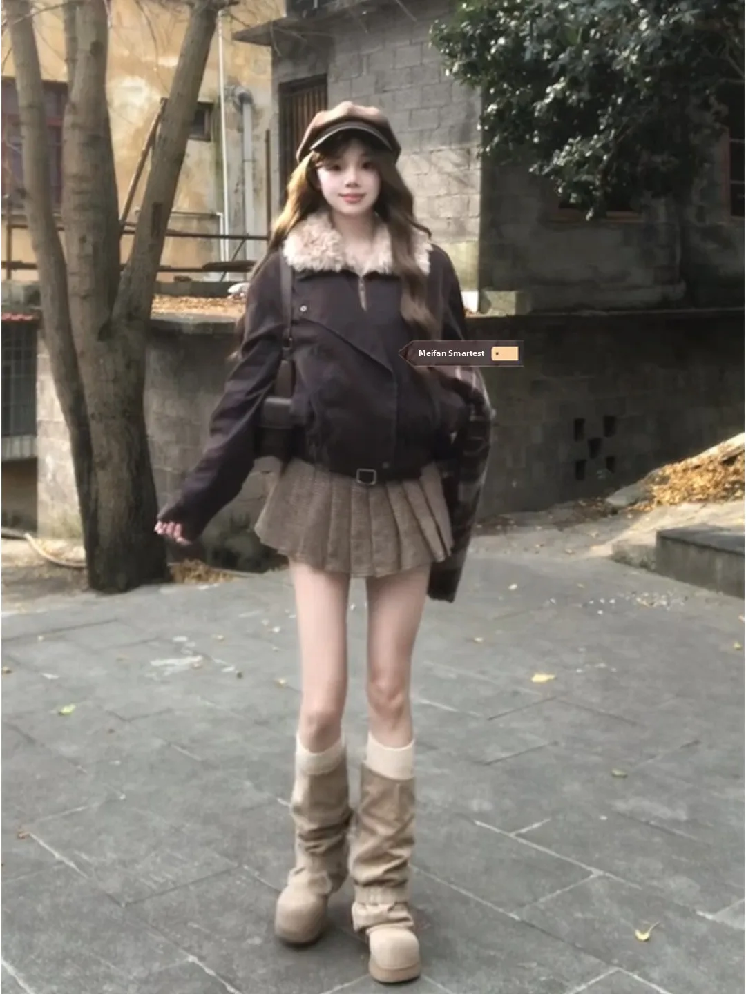 Retro American Brown Plaid A-Line  Skirt Women Spring Autumn Spicy Low Waist Woolen Pleated Skirts City Commuting Casual
