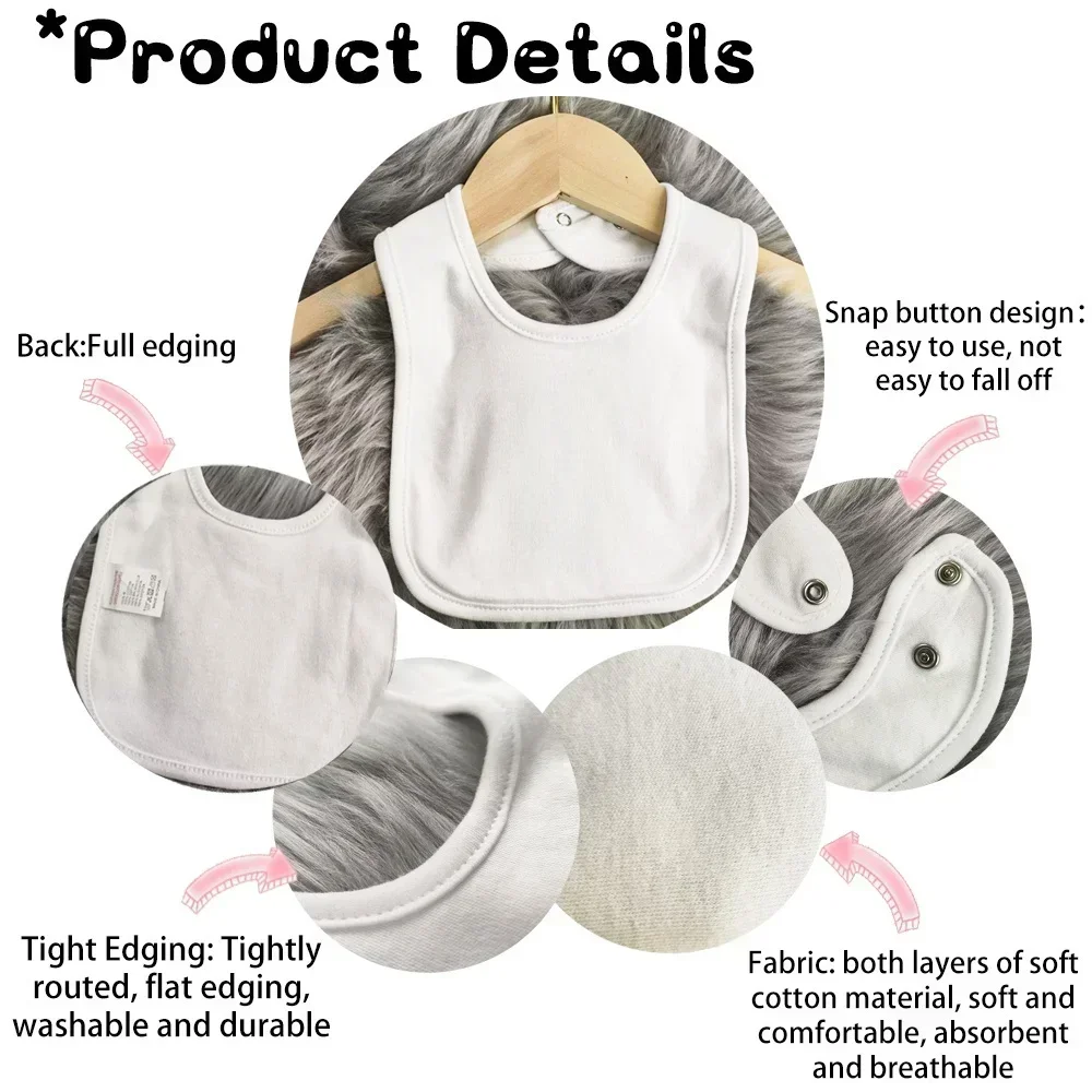 Description Picture 3 of itemPersonalized Baby Bibs Custom Name Boy Girl Cotton Bib Unicorn Bear Fairy Print Newborn Saliva Towel Infant Birthday Shower Gift