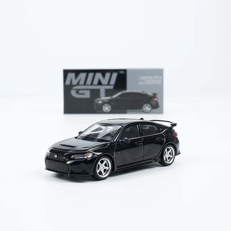 MINI GT 1:64 modelo de carro de brinquedo Civic Type R Crystal Black Pearl 2023 com roda Advan GT # 585 presentes de coleção de display LHD