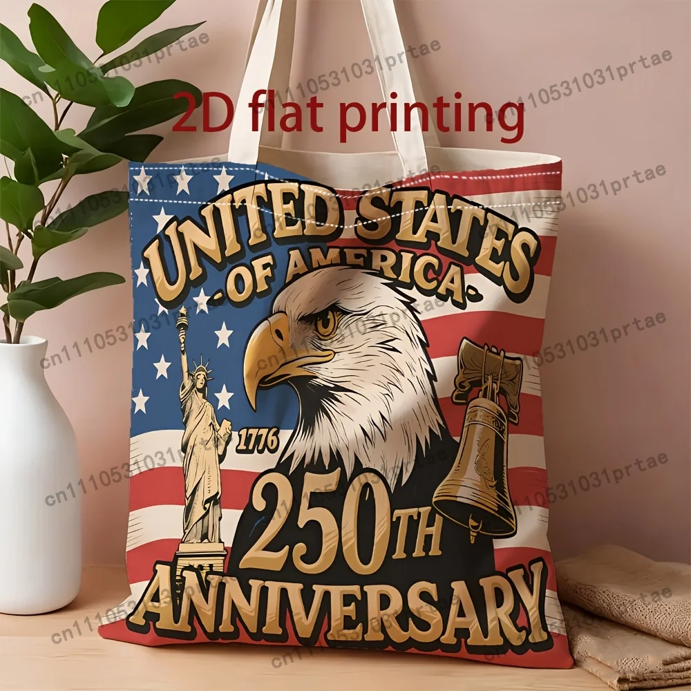 Men's Canvas Tote Bag - 1pc Unisex, 2D Flat American 250th Anniversary Eagle Print - American National Day Commuter Canvas Tote