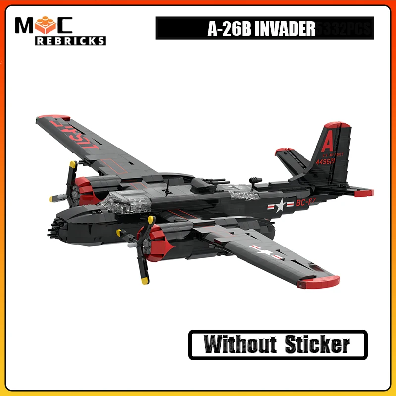 MOC Building Blocks WW2 Military Weapon US Light Bombers A-26B INVADER Ground Battle Fighter Assembly Airplane Model Bricks Toys