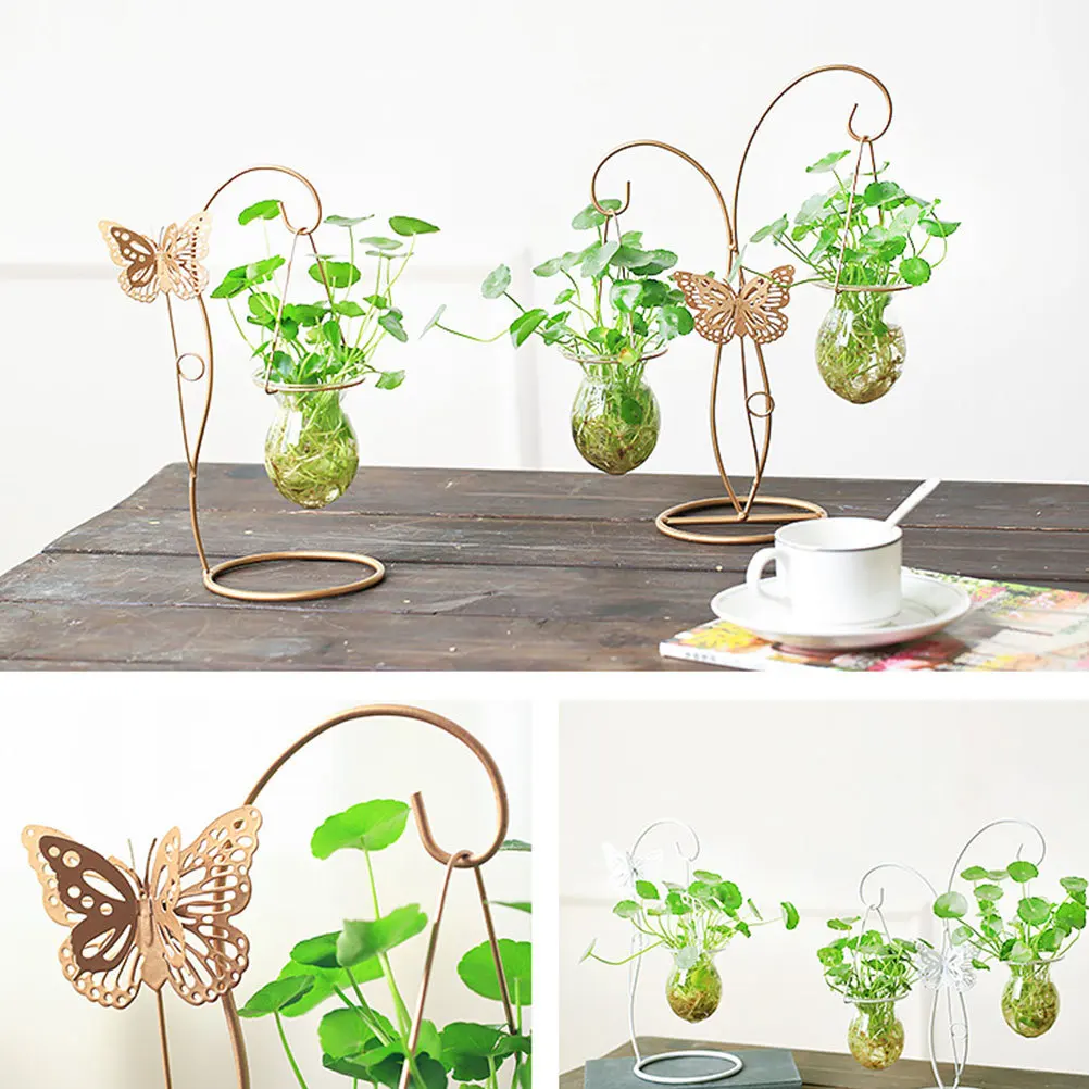 

1Pcs Butterfly Water Plant Container Glass Bottle Iron Vase Desktop Decoration Flower Arrangement Iron Vase