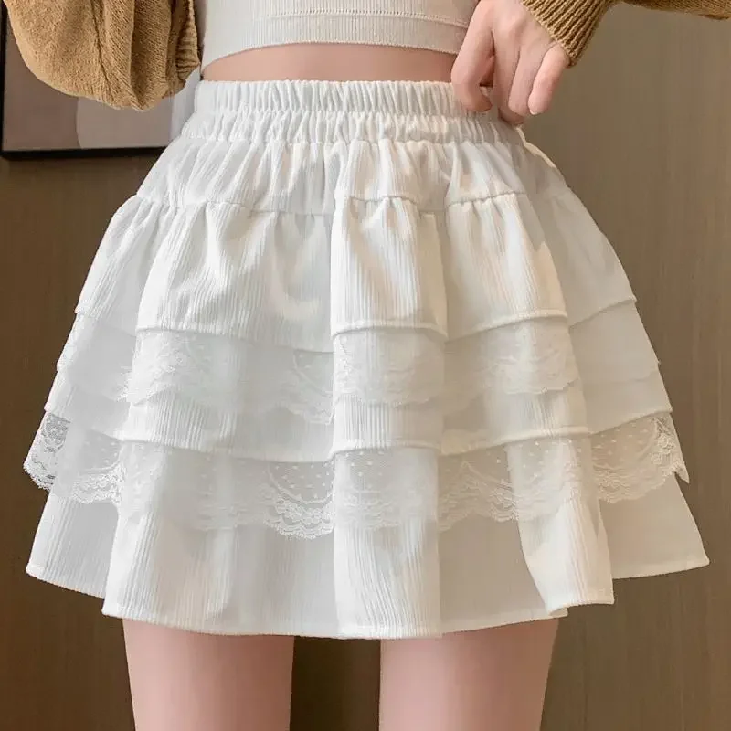 

Ruffle Lace Women Mini Skirt Fairycore Lolita Kawaii Short Skirts Sweet Coquette Patchwork Japanese Style Layered Skirt