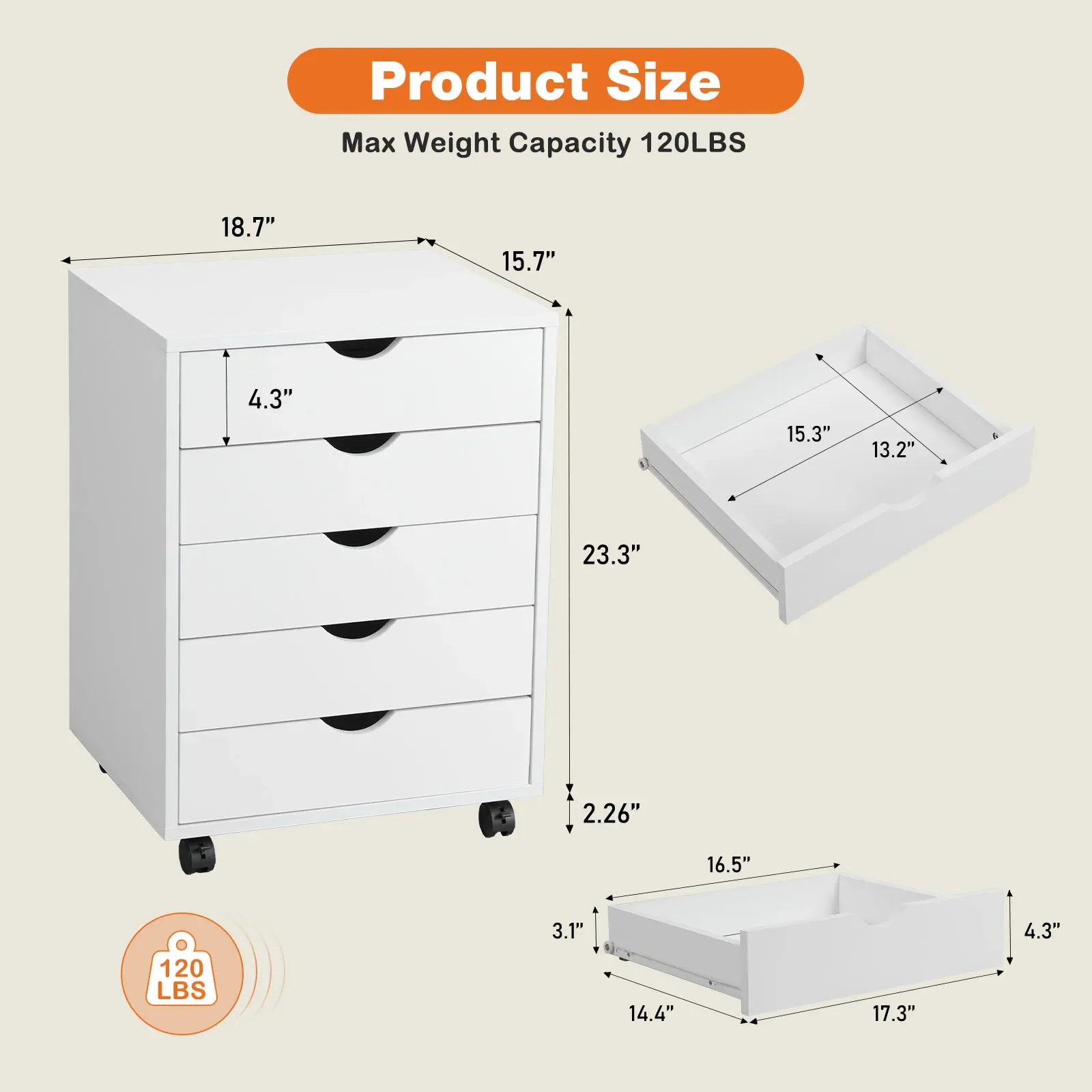 Pop Wood Nightstand Cabinet 5 Drawers Waterproof Surface Storage Organizer File Office Easy To Move Bedside Table Rotating Wheel