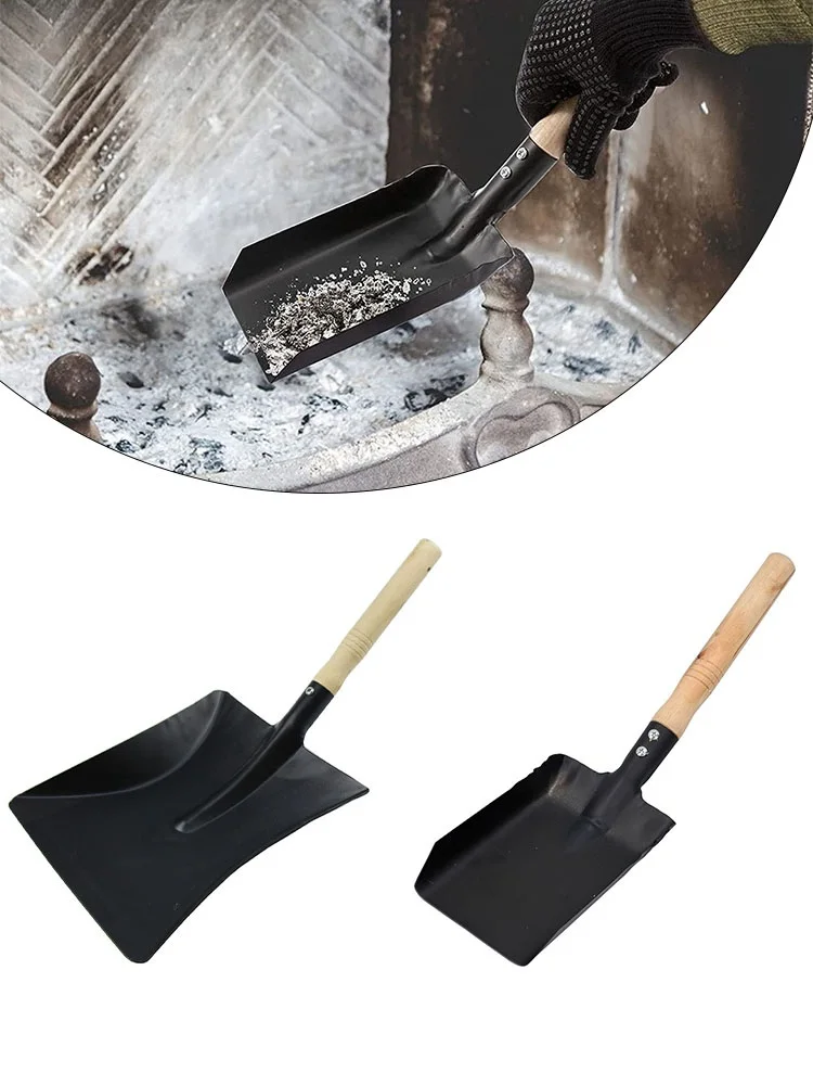 Chimney Fireplace Shovel Cleaning Tool With Wooden Handle Steel Dustpan Ash Shovel Fireplace Cleaning Shovel Burner Accessories