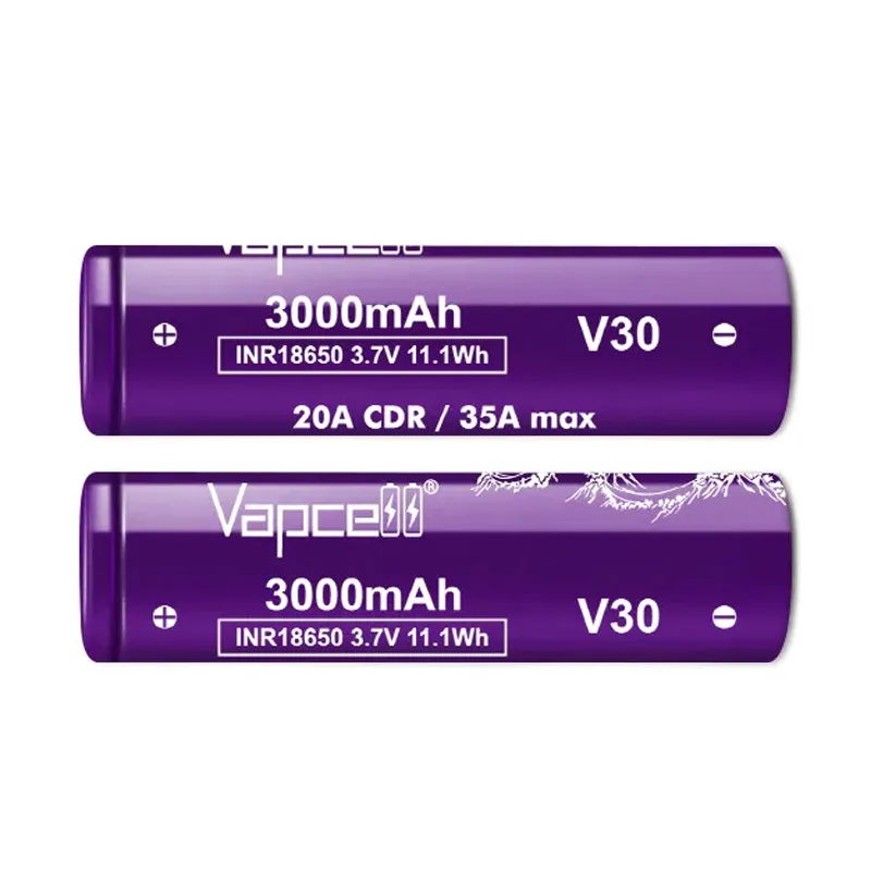 Original Vapcell V30 INR 18650 Battery 3000mAh Capacity CDR 20A MAX 35A 3.7V Cell Lithium Batteries 18650 Battery For VapeMod