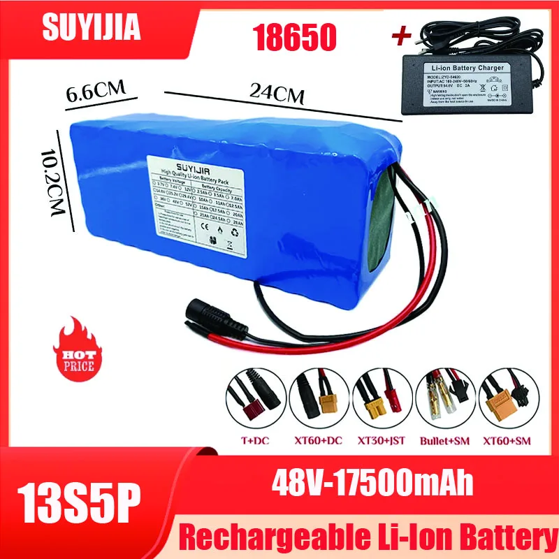 

Original New 13S5P 48V Rechargeable Lithium Battery Pack 17500mAh 18650 Built-in BMS for Electric Unicycle + 54.6V 2A Charger