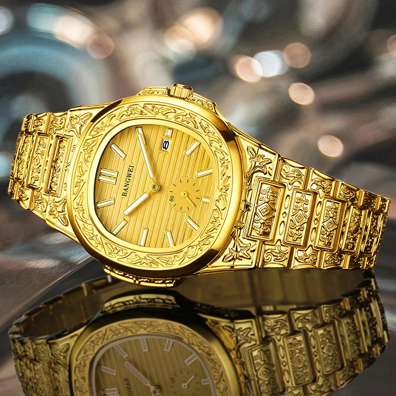 BANGWEI Orologio da uomo in oro Orologio quadrato creativo di lusso delle migliori marche per uomo Orologi da polso al quarzo da uomo impermeabili sportivi in acciaio inossidabile