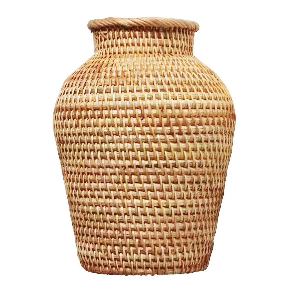 

1pc Rattan Woven Vase Handmade Decorative Flower Container For Home Office Desktop Dry Flower Holder Unique Craft Vase Home