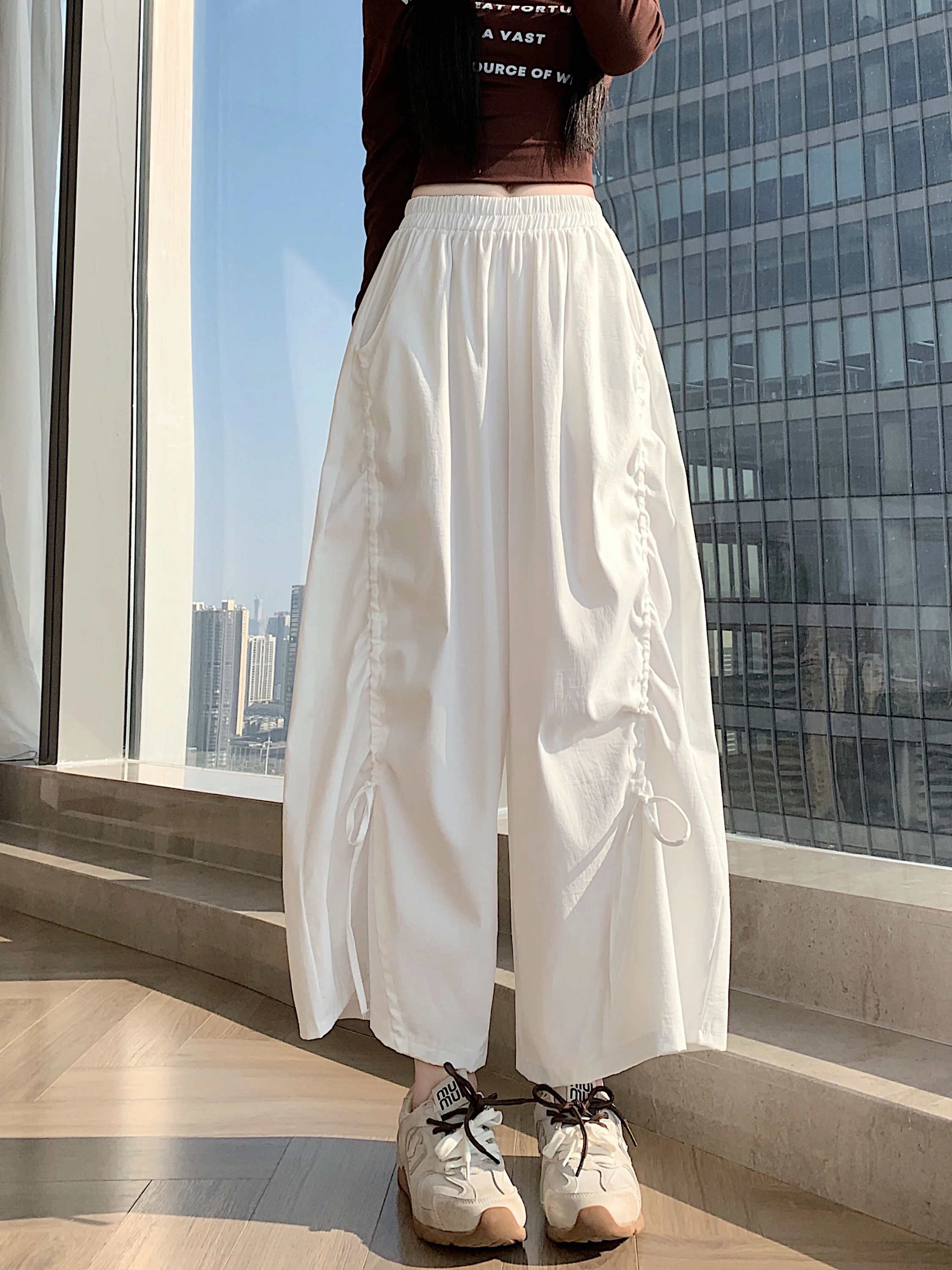 

Quick Dry Casual Pants Women's Thin Drawstring Design Small Size Nine Points Loose Slimming Casual Workwear Trousers