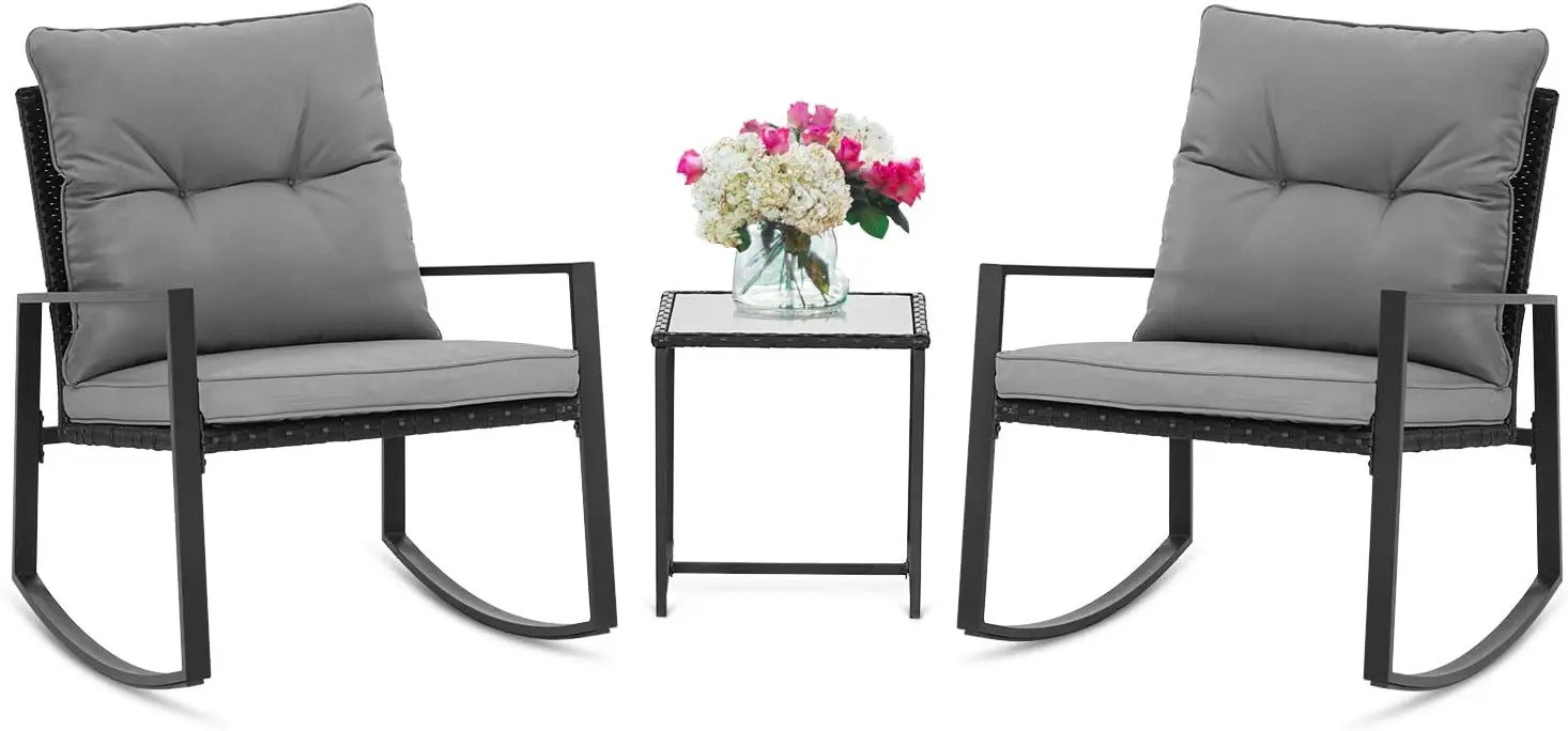 

3-х предметный уличный набор-бистро, черная плетеная мебель, стулья для крыльца, наборы для бесед со стеклянным журнальным столиком, темно-серый