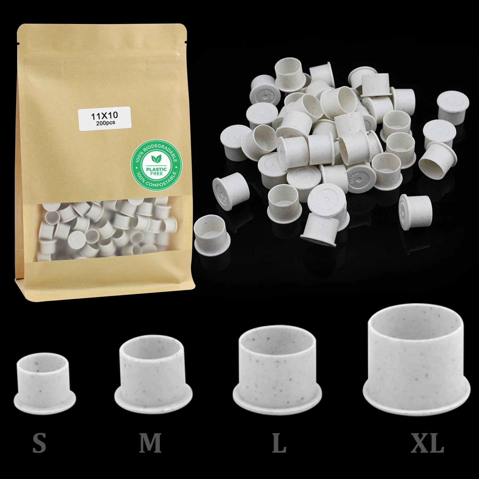 

200pcs Biodegradable Tattoo Flat Base Ink Cup for Permanent Makeup ECO Friendly Ink Caps