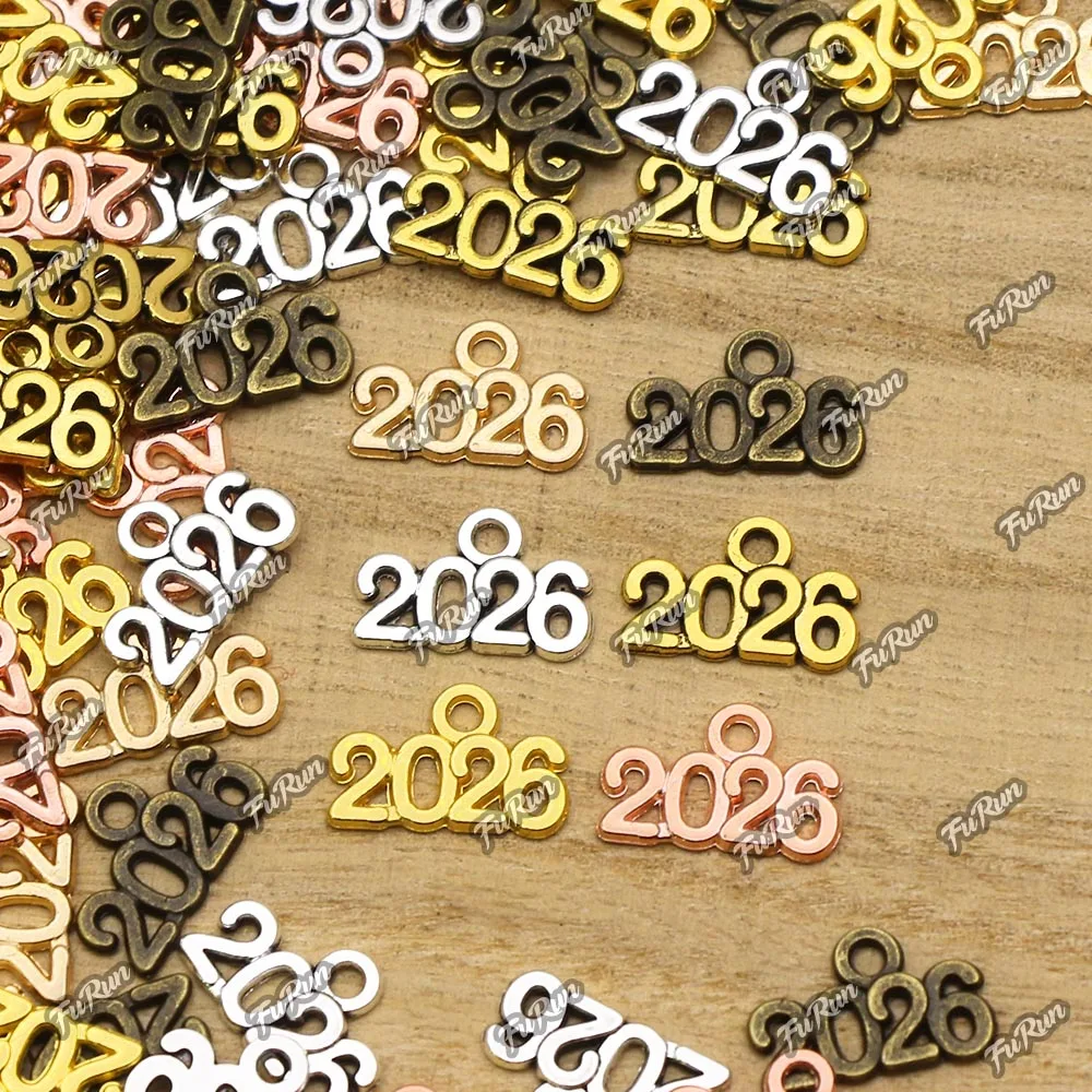 50PCS 2026 Year Charms New Year Pendants Handmade Number Metal Charms For Jewelry Making 14mm*9mm