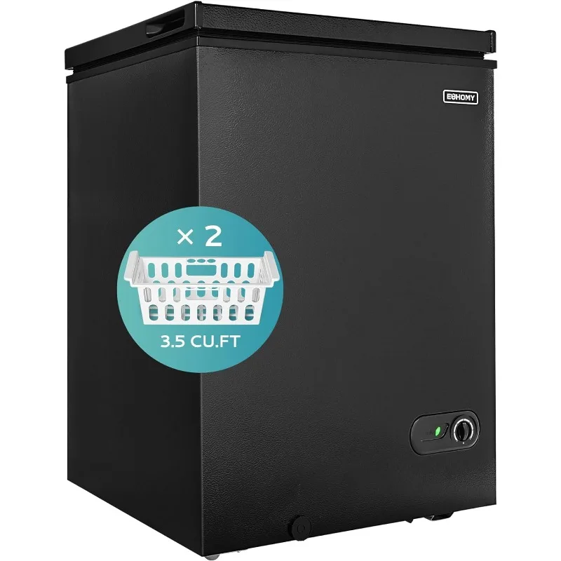 

3.5 Cu.Ft Chest Freezer with Removable Basket, Small Deep Freezer Adjustable 7 Thermostat, Quiet Mini Freezer Free-Standing