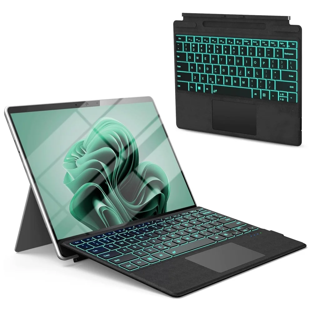 Bluetooth Keyboard for Microsoft Surface Pro 11 2024 10 9 8 X 13inch Charging Type-C 7-Color Backlit Trackpad Wireless Keyboard