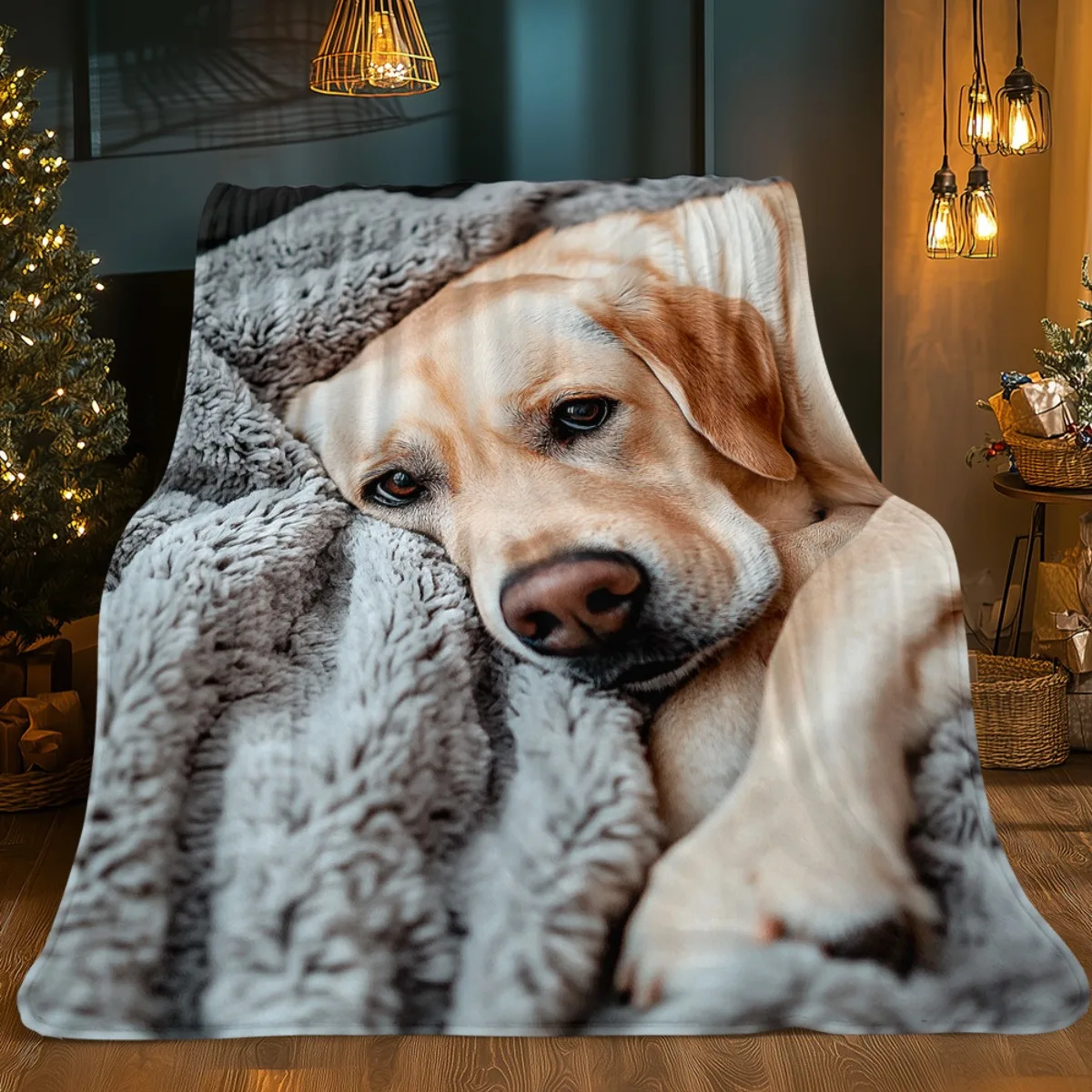 Dog Photo Throw Blanket Cozy Fleece Pet Lover Gift Picture Print Plush Throw Blanket Home Decor Golden Retriever Puppy Gift