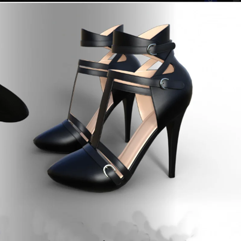

Black Buckle Hollow Matte Pumps Thin High Heel Pointed Toe Fashion Sexy Cool 2024 Summer Big Size Woman Shoes Zapatillas Mujer