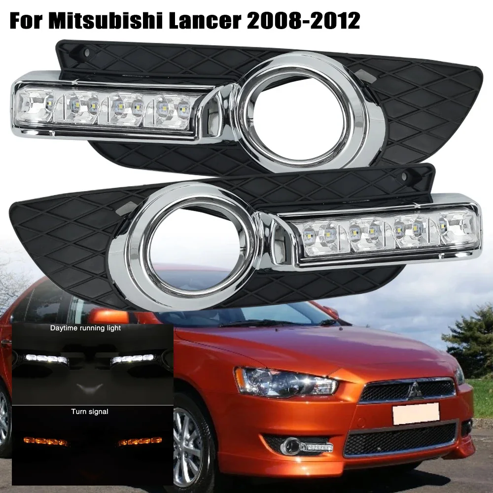 

LED DRL headlight for Mitsubishi Lancer 2008-2012 Daytime Running Light With Turn Signal Lamp foglamp cover car accessories