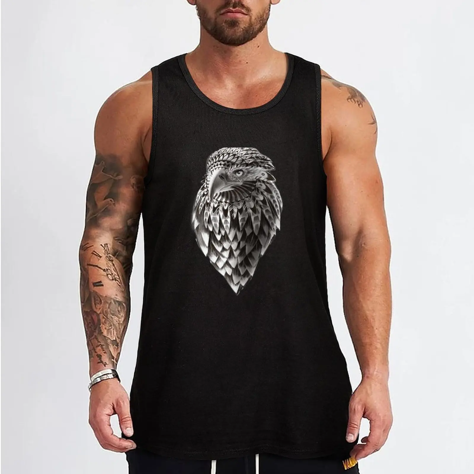 Ornate Tribal Shaman Eagle Print Tank Top Men gym sportswear Men's t-shirts