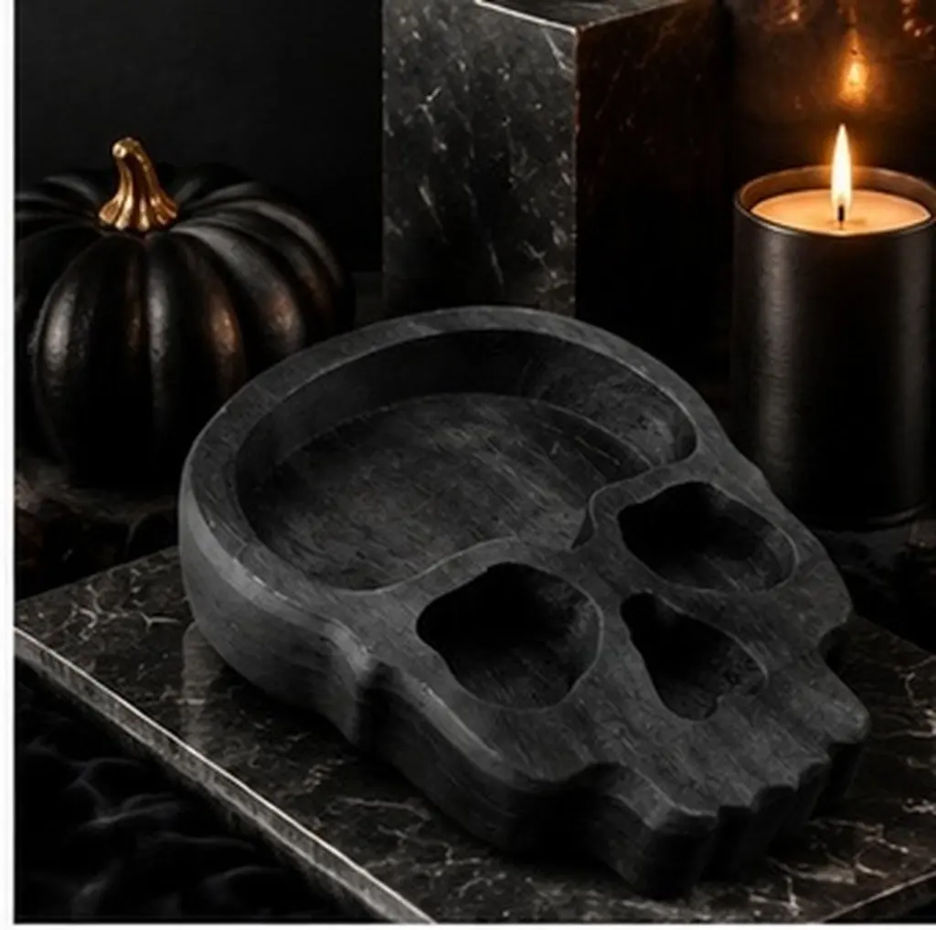 Spooky Halloween Skull Head Wood Plate Dessert Displaying Holder Wooden Serving Platter Tray Wooden Bowl