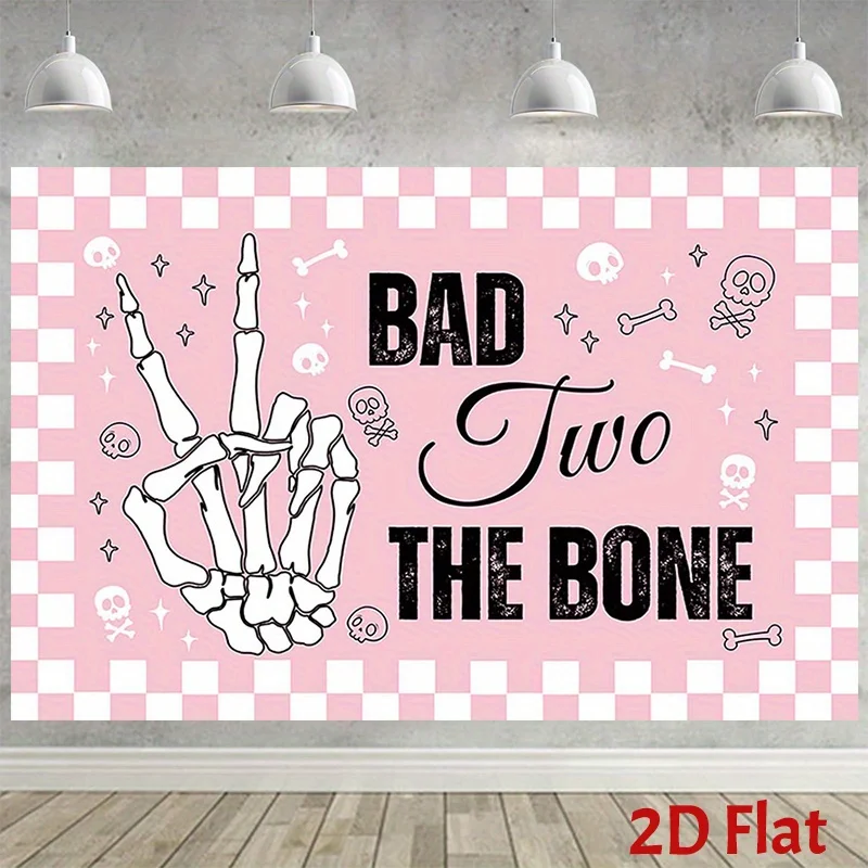 Pink Skeleton Hand Tapestry, Bad To The Bone Gothic Wall Hanging, Y2K Aesthetic Decor for Bedroom, Dorm, Halloween Party
