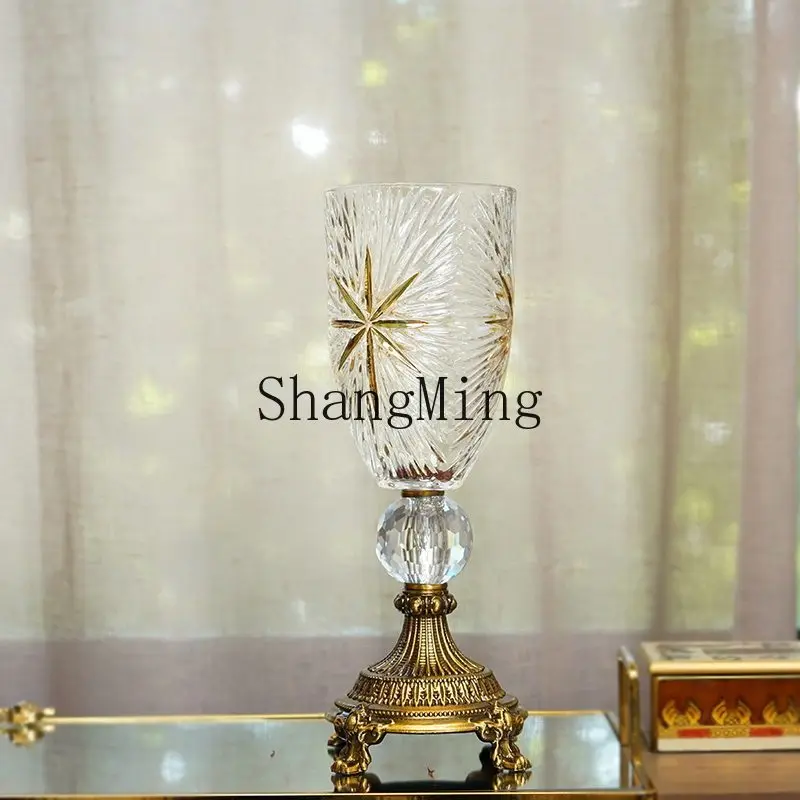 FG luxury metal high foot carved glass art vase living room dining room table decoration flower