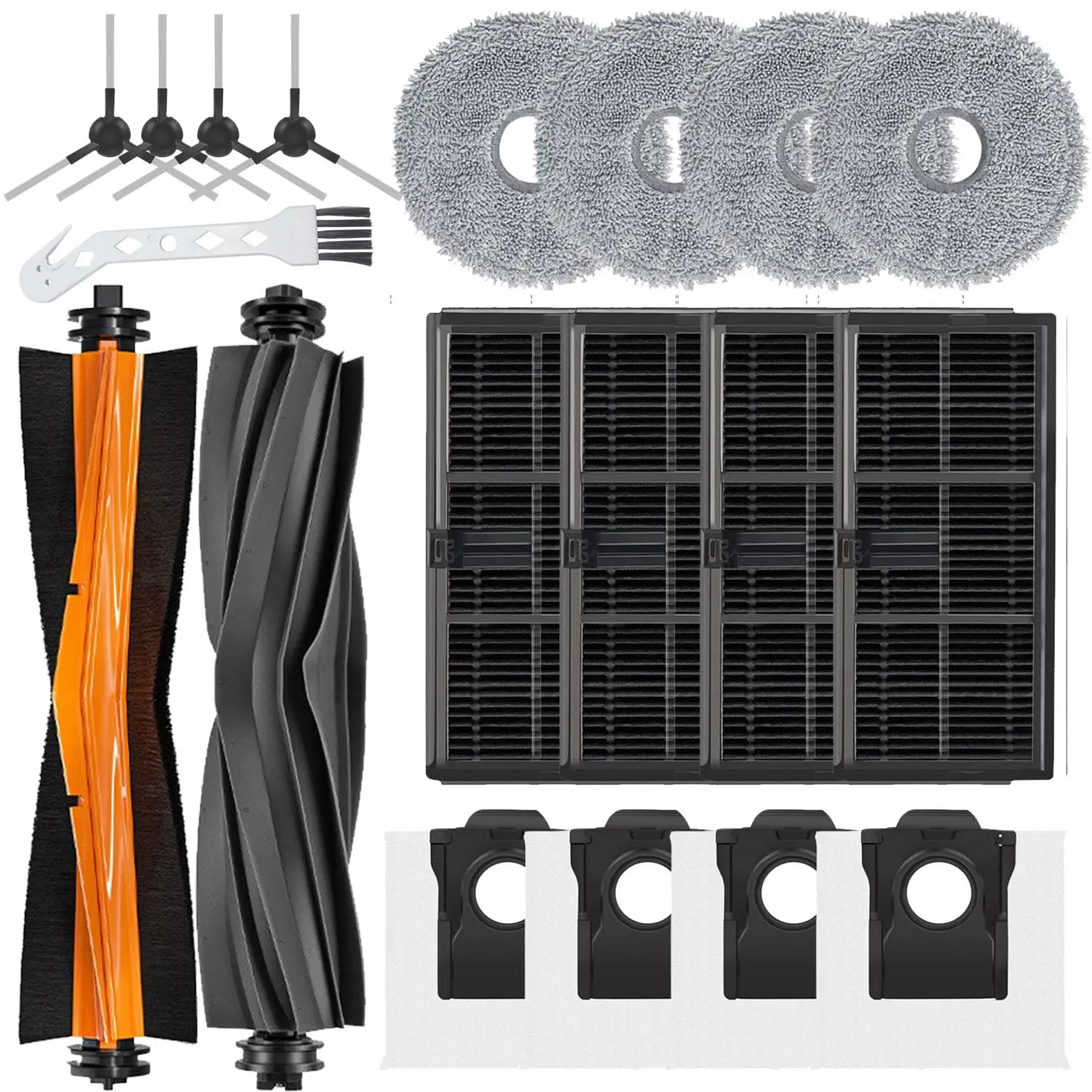 Accessories Kit Compatible with Dreame X30 Ultra Robot,2 Main Brush,4 Side Brushes,4 Mop Pads,4 Hepa Filters,4 Dust Bags,1 Clean