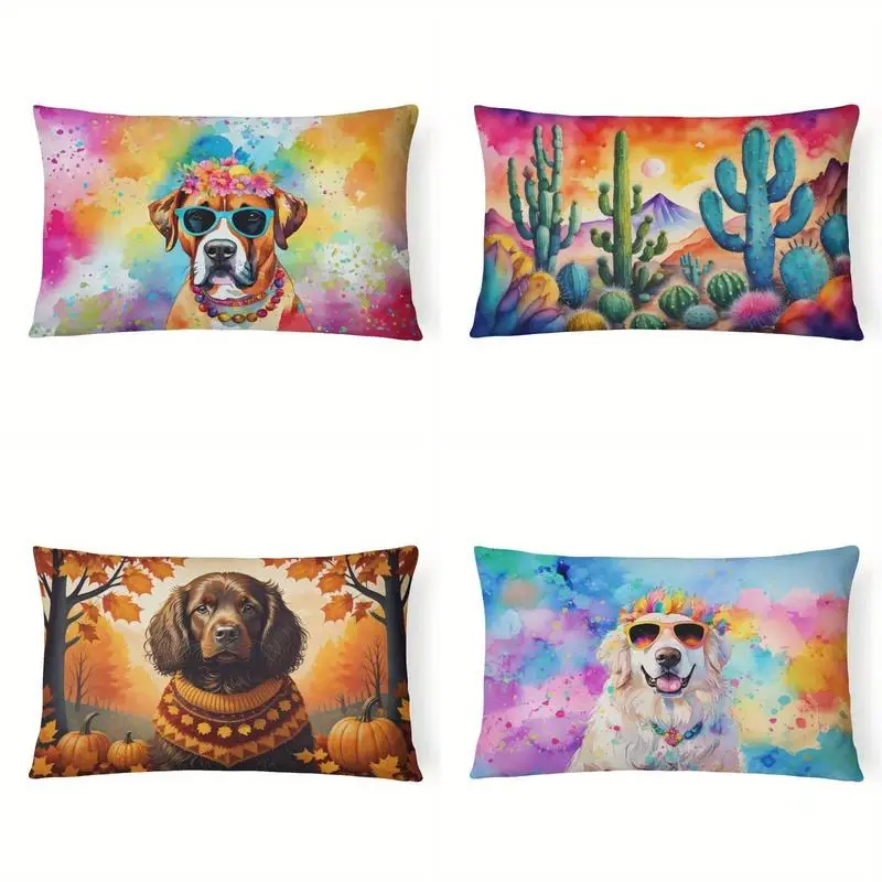 Groovy Flower Crown Boxer Pillow Cover Suitable For Sofa Bedroom Car Pillow Cover Cushion Rectangular Back Cushion