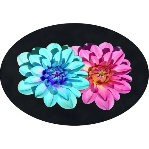 Ardizayn Pink-Blue Flowers, 80x100 cm. Anti-Slip, Not Peel Leather Base Oval Bath Mat