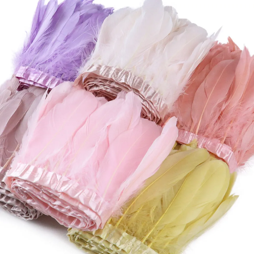 2 Meter White Real Goose Feather Trims Width 15-20cm Goose Feathers Ribbon Dyed Clothes Party DIY Craft Dress Sewing Accessory