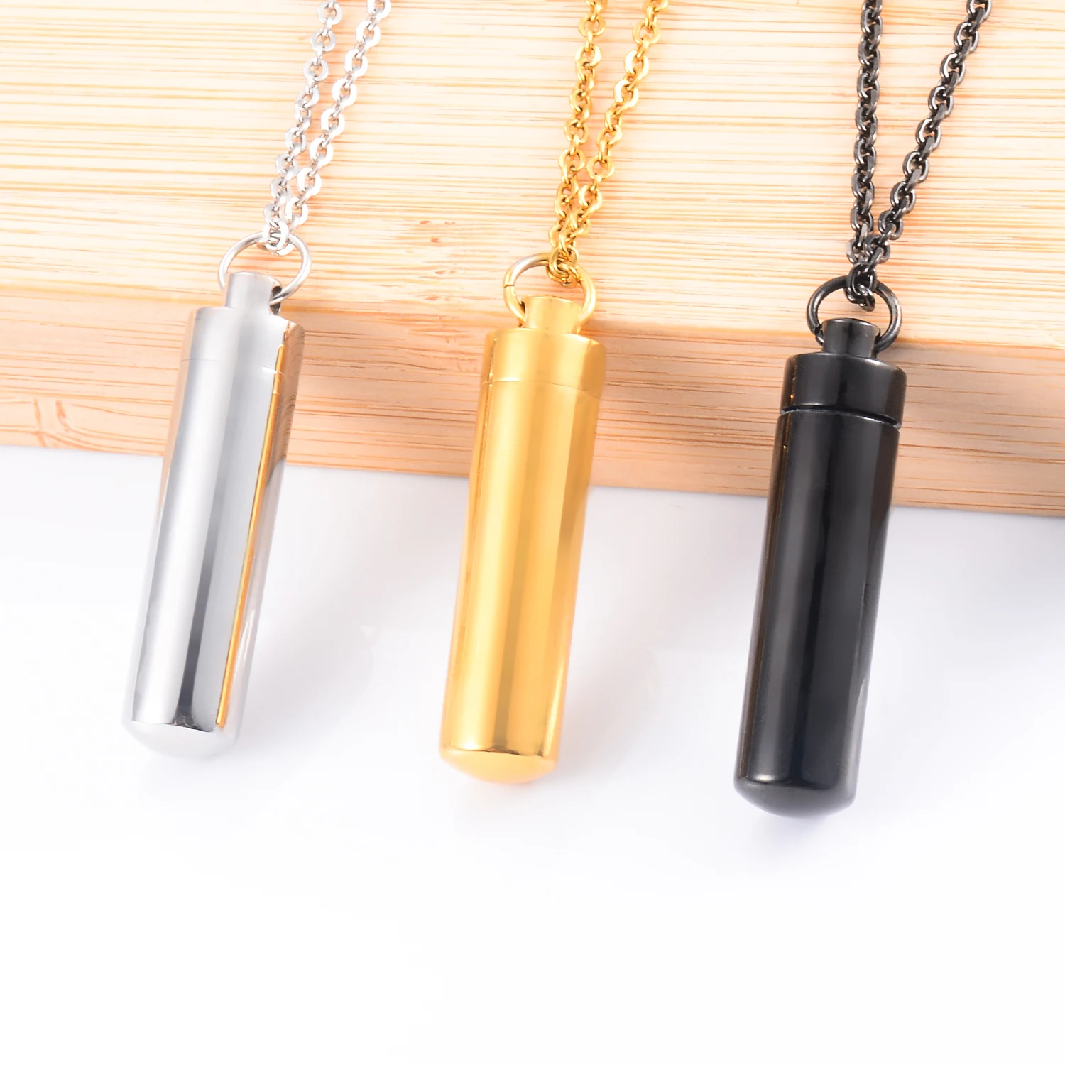 316L Stainless Steel Openable Memorial Cremation Hip hop Pendant Cylinder Tube Ash Urn Necklaces accessories