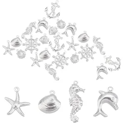 80Pcs 8 Styles Starfish Charms Anchor Shell Stainless Steel Sea Animal Charms for Jewelry Making Charms Double Sided Empty