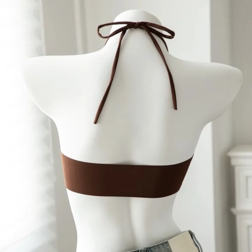 Dünner Schulterriemen, Neckholder-BH ohne Bügel, stoßfester BH für Damen, nahtloser Push-Up-BH mit Bruststraffung. – Detail 5
