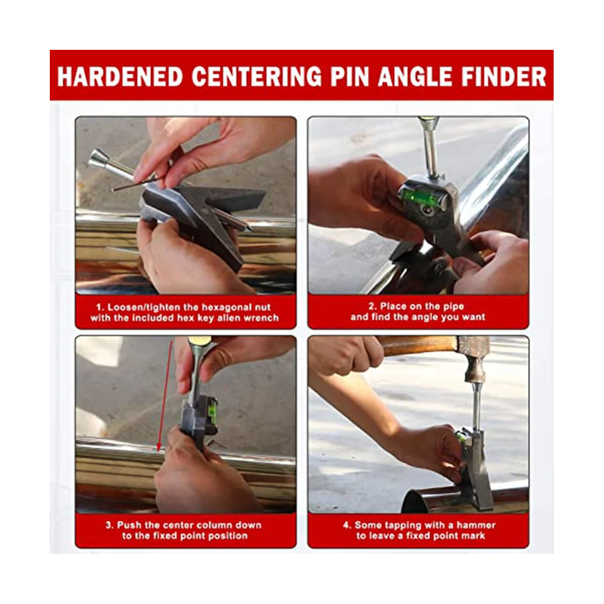 Pipe Center Finder, Pipefitter Tools W/Centering Head, Pipe Fitting Tools Center Finder Tool to Measure Pipe Diameter