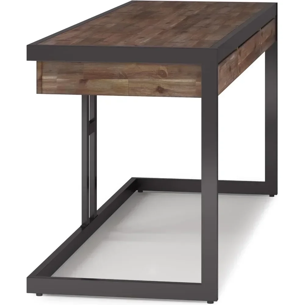 SAT 72 Inch Wide Computer Desk with 2 Drawers, Study Table Furniture, SOLID WOOD and Metal Modern Industrial Writing Desk