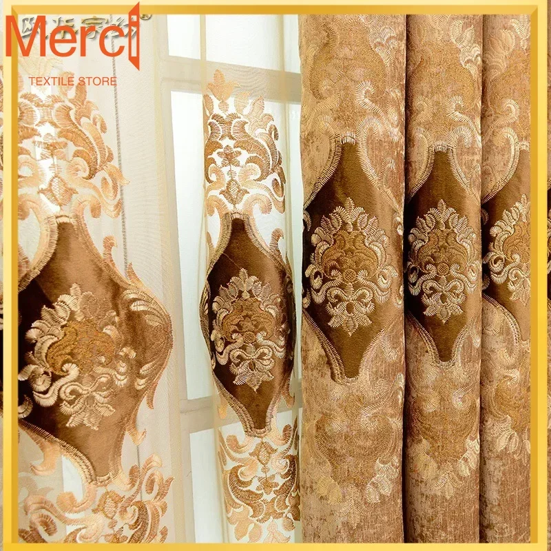 

Merci StoreEuropean Style Chenille Embroidered Blackout Curtains High-end Nordic Curtains For Living Dining Room Bedroom French