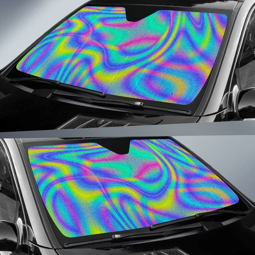 Turquoise Holographic Trippy Print Car Sun Shade