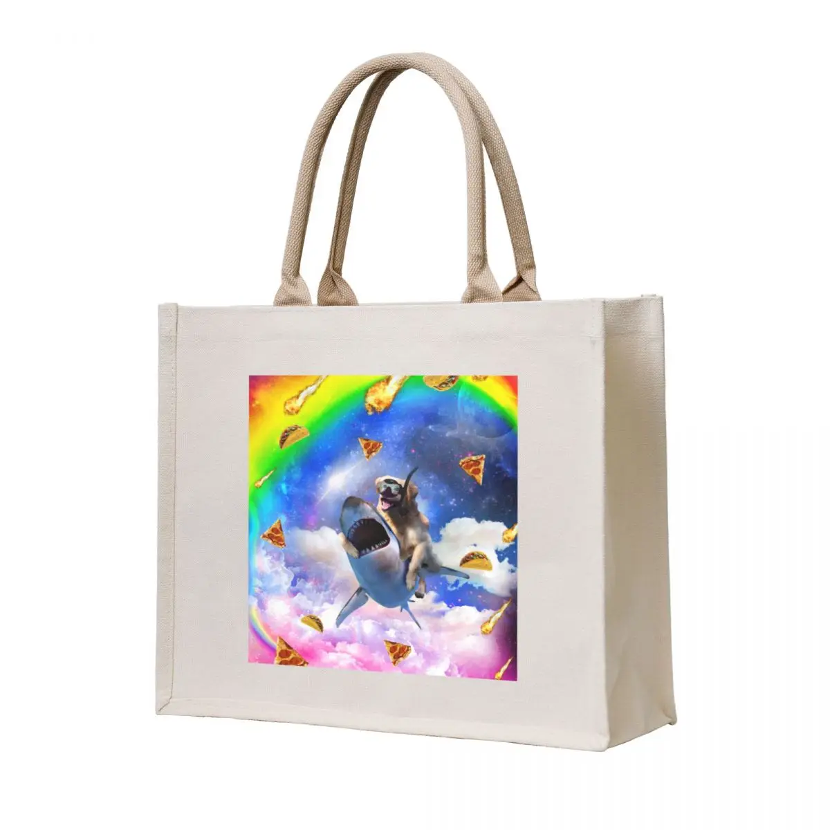 

Space Golden Retriever Dog Riding Shark Rainbow Tote Bag supermarket folding bag Lady bag shopper bags