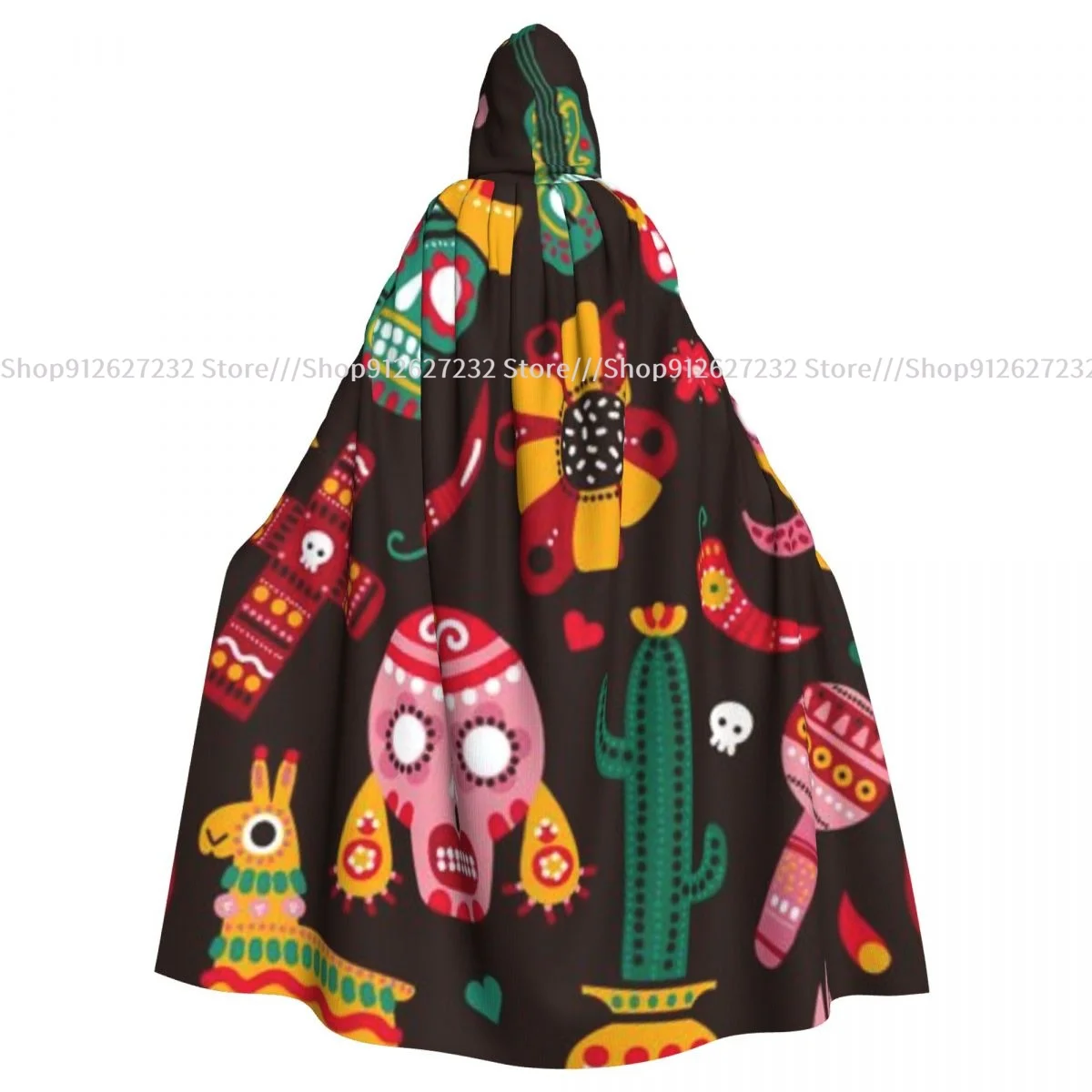 Hooded Cloak Unisex Cloak with Hood Day Of Dead Skulls Guitar And Llama Cloak Vampire Witch Cape Cosplay Costume