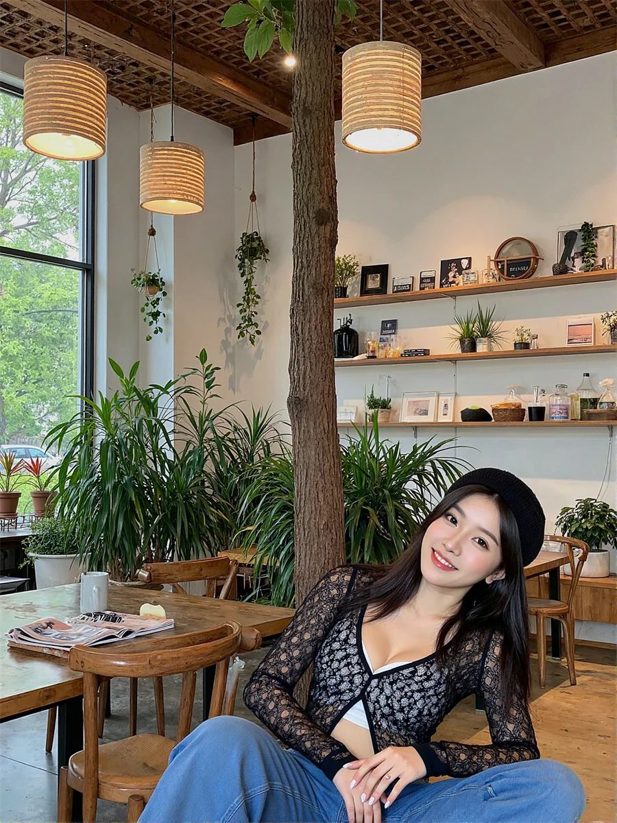 White Woman Lady Shirts Lace Hollow Out Ulzzang Korean Style Fashion Preppy College Sweet Cute Kawaii Simple Basic Button Up