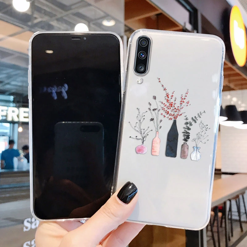 Cute Fashion Case For Samsung Galaxy A50 A50s A70 A30s Back Cover Flowers Transparent Soft Silicone Coque For Samsung A70 Capa