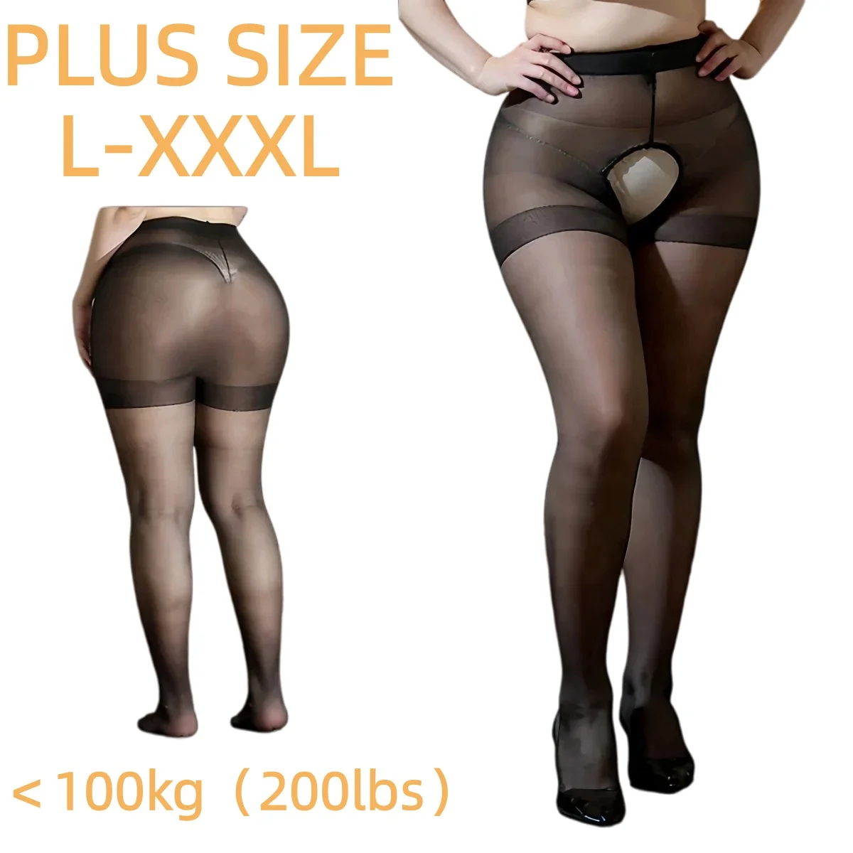FREEAUCE Grote Plus Size Stretchy Zwarte Sexy Panty Hoge Taille Vrouwelijke Open Crotchless Kousen Panty voor Oversize Vrouwen 3XL