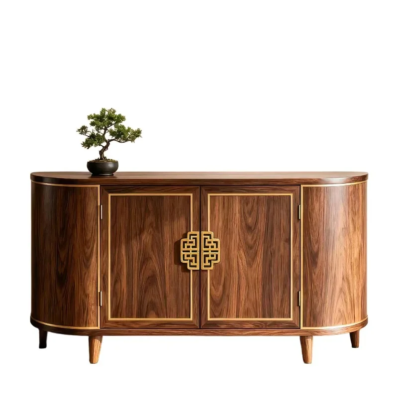New Chinese-style North American black walnut dining side cabinet Modern simple light luxury all solid wood porch cabinet Locker