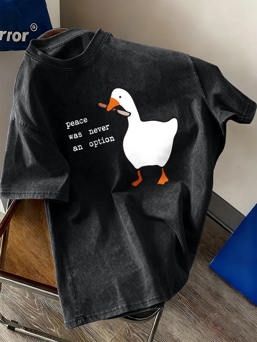 Peace Was Never An Option Goose Washed T-Shirts Damen Baumwolle Oversize T-Shirt Casual Kurzarm Tops Sommer O-Ausschnitt Kleidung
