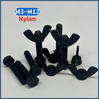BLACK NYLON PLASTIC BOLT HEX HEAD FULLY THREADED SET SCREWS WITH WING BUTTERFLY NUTS M3 M4 M5 M6 M8 M10 M12