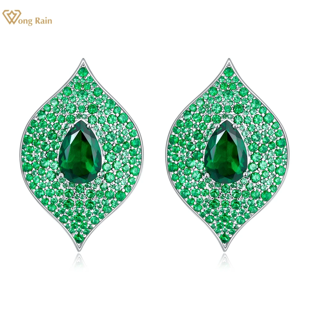 Wong Rain 925 Sterling Silver Pear Cut 8 CT Emerald Ruby High Carbon Diamond Gems Fine Studs Earrings Jewelry Anniversary Gifts